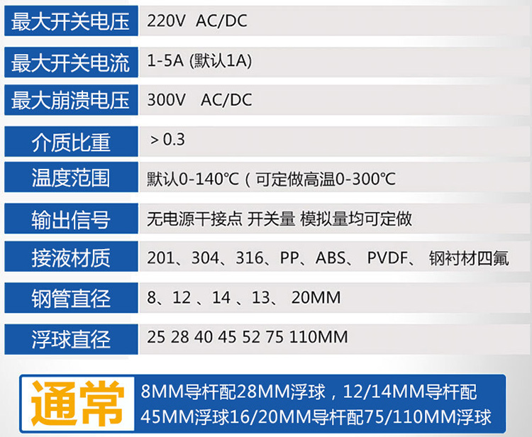 防爆磁浮球式液位計技術參數(shù)對照表